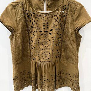 Zara Trafaluc Brown Cut-out Babydoll Blouse